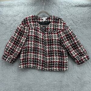 WD.NY Women's Size 8 Plaid Tartan Jacket Crop Lined One Button 3/4 Sleeves